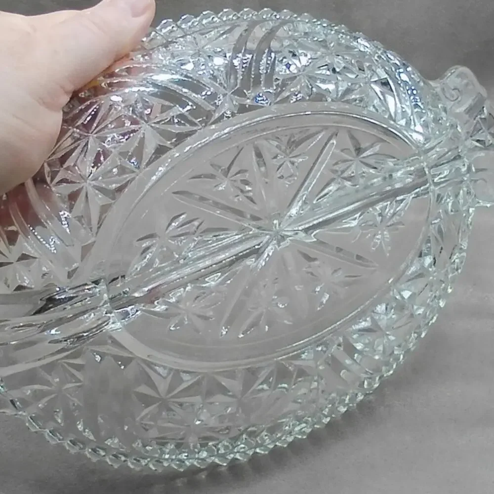 Anchor Hocking Oval 2 Part Relish Stars & Bars #1000 Clear Vintage MCM Glass